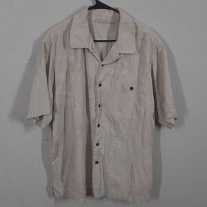 Caribbean Adult Mens XL Beige Silk Cotton Short Sleeve Floral Hawaiin Shirt